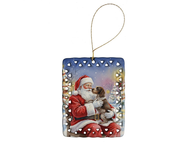 German Wirehaired Pointer with Santa Claus Porcelain Ornament Christmas Tree Hanging Decorations for Home Christmas Holiday, Rectangle, Gift,...