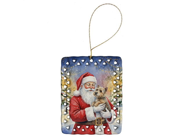 Cairn Terrier with Santa Claus Porcelain Ornament Christmas Tree Hanging Decorations for Home Christmas Holiday, Rectangle, Gift, Multicolor