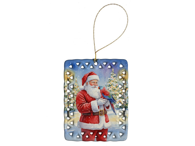 Female Eclectus with Santa Claus Porcelain Ornament Christmas Tree Hanging Decorations for Home Christmas Holiday, Rectangle, Gift, Multicolor