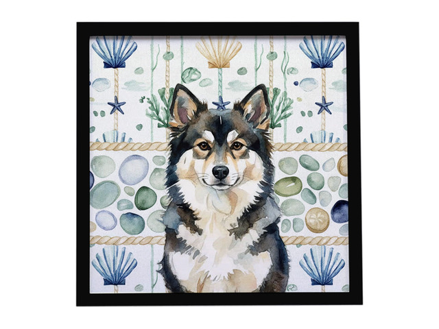 Finnish Lapphund Coastal Sea Glass Framed Metal Print Bathroom, Kitchen, Office, Home Decor Wall Art Ready to Hang, Square, 8X8