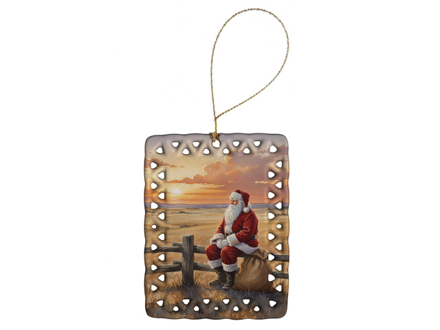 Santa Claus Watching the Sunset on the Prairie Christmas Porcelain Ornament Christmas Tree Hanging Decorations for Home Christmas Holiday,...