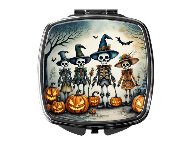 Calacas Skeletons Spooky Halloween Compact Mirror Decorative Travel Makeup Mirror for Women Girls Gifts Pocket Makeup Mirror Folding Handheld