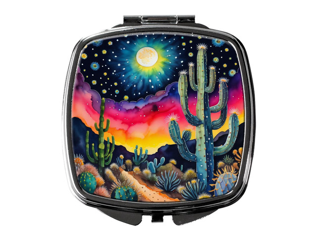 Colorful Queen of the Night Cactus Compact Mirror Decorative Travel Makeup Mirror for Women Girls Gifts Pocket Makeup Mirror Folding Handheld