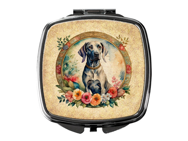 Weimaraner and Flowers Compact Mirror Decorative Travel Makeup Mirror for Women Girls Gifts Pocket Makeup Mirror Folding Handheld