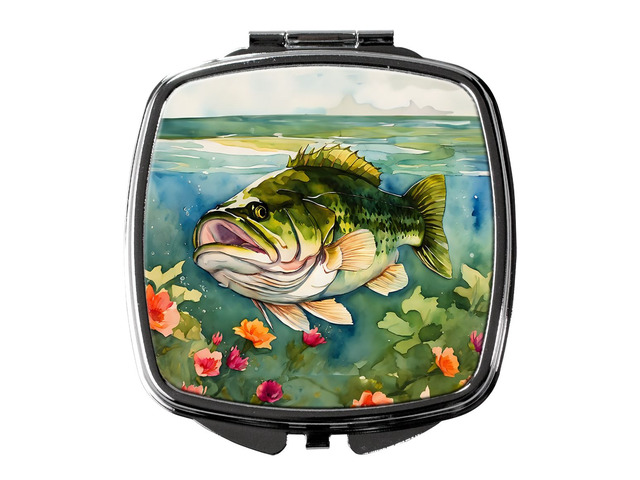 Largemouth Bass Compact Mirror Decorative Travel Makeup Mirror for Women Girls Gifts Pocket Makeup Mirror Folding Handheld