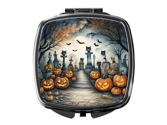 Cat Cemetery Spooky Halloween Compact Mirror Decorative Travel Makeup Mirror for Women Girls Gifts Pocket Makeup Mirror Folding Handheld