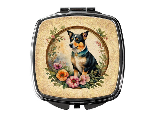 Lancashire Heeler and Flowers Compact Mirror Decorative Travel Makeup Mirror for Women Girls Gifts Pocket Makeup Mirror Folding Handheld