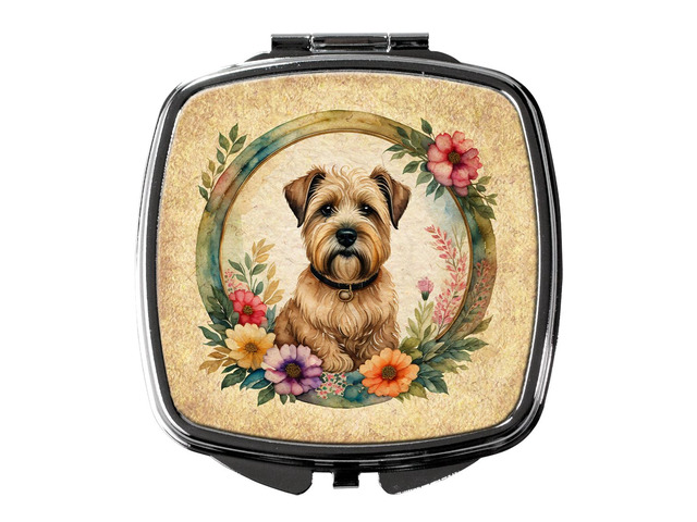 Wheaten Terrier and Flowers Compact Mirror Decorative Travel Makeup Mirror for Women Girls Gifts Pocket Makeup Mirror Folding Handheld
