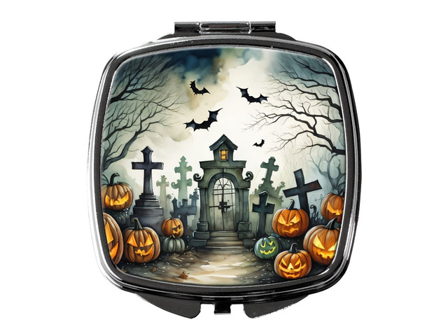 Graveyard Spooky Halloween Compact Mirror Decorative Travel Makeup Mirror for Women Girls Gifts Pocket Makeup Mirror Folding Handheld