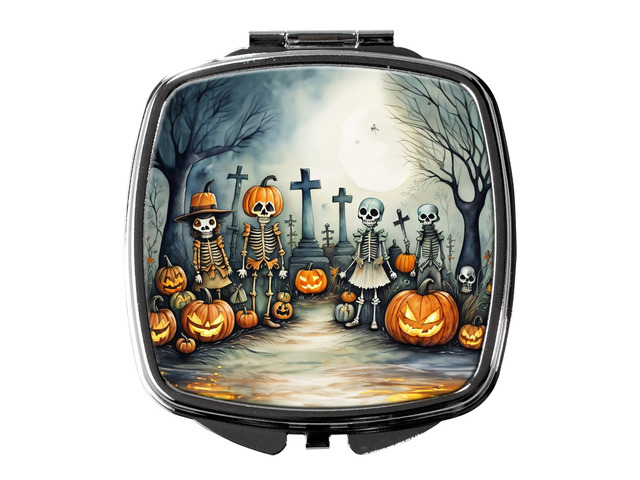 Calacas Skeletons Spooky Halloween Compact Mirror Decorative Travel Makeup Mirror for Women Girls Gifts Pocket Makeup Mirror Folding Handheld