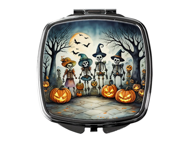 Calacas Skeletons Spooky Halloween Compact Mirror Decorative Travel Makeup Mirror for Women Girls Gifts Pocket Makeup Mirror Folding Handheld