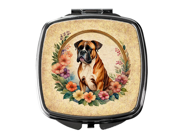 Boxer and Flowers Compact Mirror Decorative Travel Makeup Mirror for Women Girls Gifts Pocket Makeup Mirror Folding Handheld