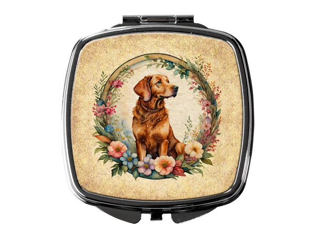 Chesapeake Bay Retriever and Flowers Compact Mirror Decorative Travel Makeup Mirror for Women Girls Gifts Pocket Makeup Mirror Folding Handheld