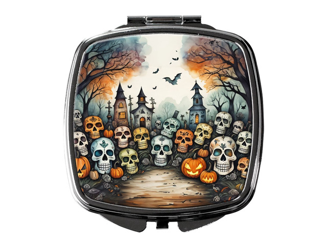 Calaveras Sugar Skulls Spooky Halloween Compact Mirror Decorative Travel Makeup Mirror for Women Girls Gifts Pocket Makeup Mirror Folding Handheld