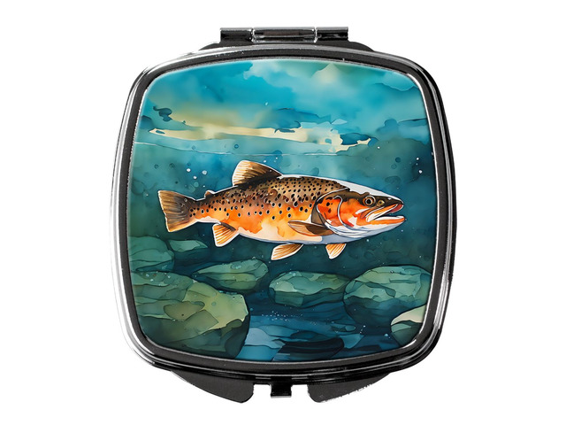 Brown Trout Compact Mirror Decorative Travel Makeup Mirror for Women Girls Gifts Pocket Makeup Mirror Folding Handheld