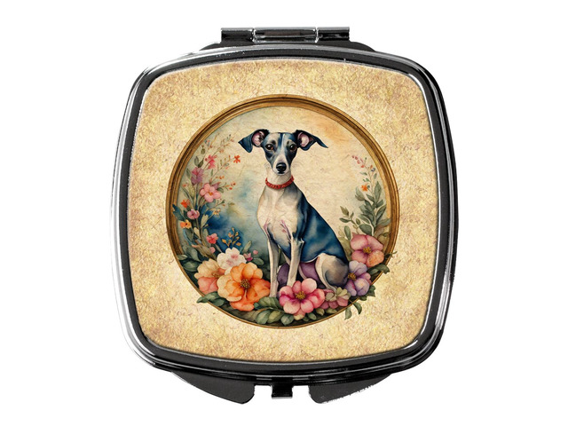 Italian Greyhound and Flowers Compact Mirror Decorative Travel Makeup Mirror for Women Girls Gifts Pocket Makeup Mirror Folding Handheld