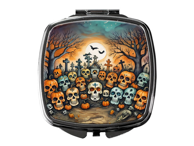 Calaveras Sugar Skulls Spooky Halloween Compact Mirror Decorative Travel Makeup Mirror for Women Girls Gifts Pocket Makeup Mirror Folding Handheld
