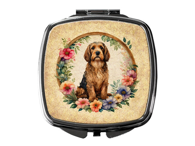 Otterhound and Flowers Compact Mirror Decorative Travel Makeup Mirror for Women Girls Gifts Pocket Makeup Mirror Folding Handheld