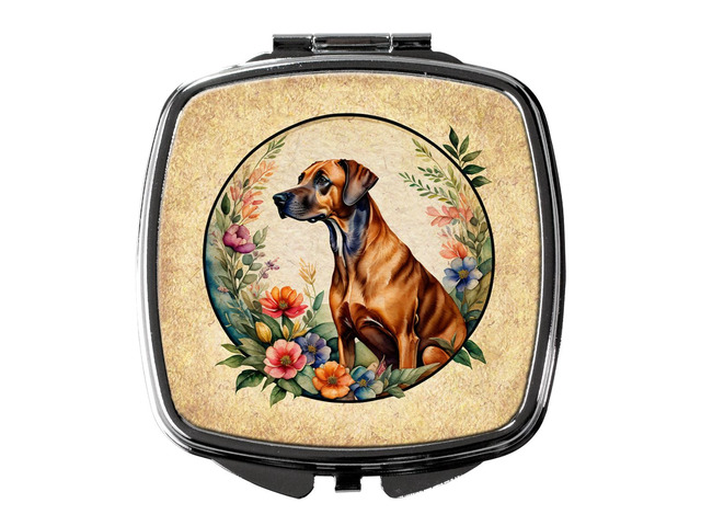 Rhodesian Ridgeback and Flowers Compact Mirror Decorative Travel Makeup Mirror for Women Girls Gifts Pocket Makeup Mirror Folding Handheld