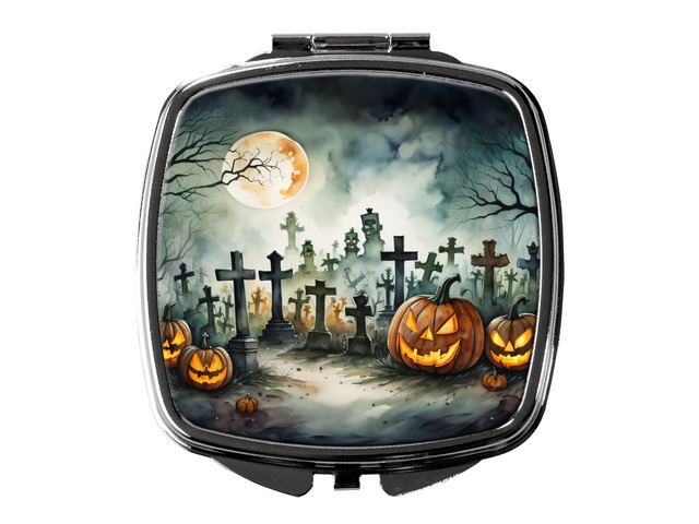 Graveyard Spooky Halloween Compact Mirror Decorative Travel Makeup Mirror for Women Girls Gifts Pocket Makeup Mirror Folding Handheld