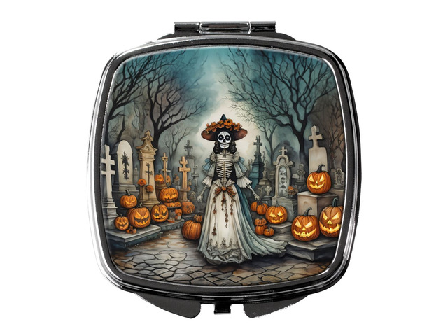 La Catrina Skeleton Spooky Halloween Compact Mirror Decorative Travel Makeup Mirror for Women Girls Gifts Pocket Makeup Mirror Folding Handheld