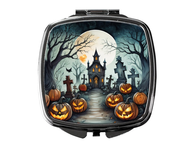 Graveyard Spooky Halloween Compact Mirror Decorative Travel Makeup Mirror for Women Girls Gifts Pocket Makeup Mirror Folding Handheld