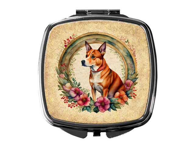 Basenji and Flowers Compact Mirror Decorative Travel Makeup Mirror for Women Girls Gifts Pocket Makeup Mirror Folding Handheld