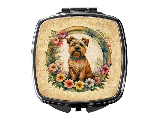 Norfolk Terrier and Flowers Compact Mirror Decorative Travel Makeup Mirror for Women Girls Gifts Pocket Makeup Mirror Folding Handheld