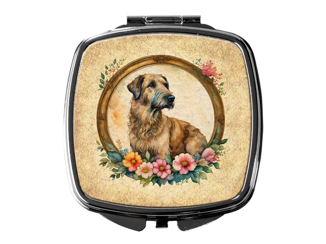 Irish Wolfhound and Flowers Compact Mirror Decorative Travel Makeup Mirror for Women Girls Gifts Pocket Makeup Mirror Folding Handheld