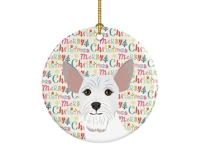 Schnauzer White #2 Christmas Ceramic Ornament Christmas Tree Hanging Decorations for Home Christmas Holiday, Party, Gift, 3 in, Multicolor