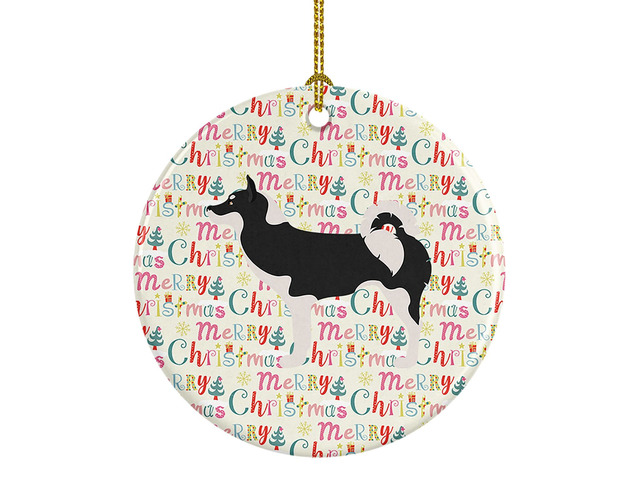 Greenland Dog Merry Christmas Ceramic Ornament Christmas Tree Hanging Decorations for Home Christmas Holiday, Party, Gift, 3 in, Multicolor