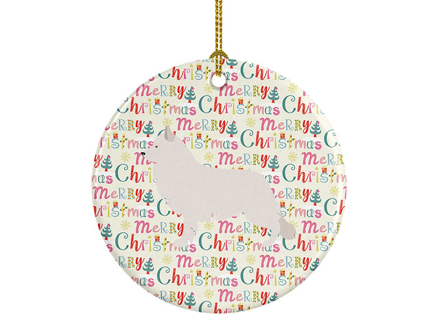 Berger Blanc Suisse Merry Christmas Ceramic Ornament Christmas Tree Hanging Decorations for Home Christmas Holiday, Party, Gift, 3 in, Multicolor