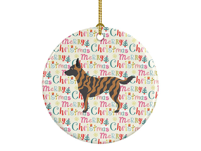 Dutch Shepherd Merry Christmas Ceramic Ornament Christmas Tree Hanging Decorations for Home Christmas Holiday, Party, Gift, 3 in, Multicolor