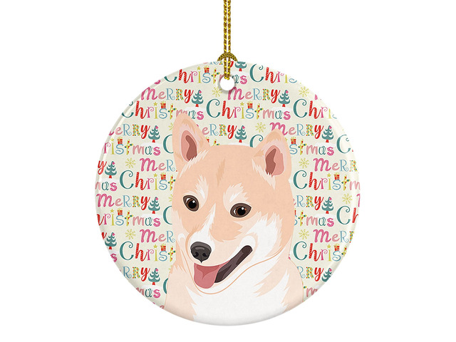 Shiba Inu Cream #2 Christmas Ceramic Ornament Christmas Tree Hanging Decorations for Home Christmas Holiday, Party, Gift, 3 in, Multicolor