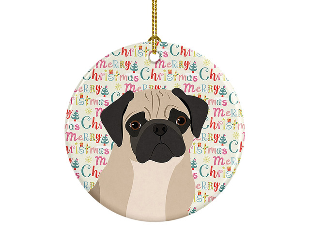 Pug Fawn #3 Christmas Ceramic Ornament Christmas Tree Hanging Decorations for Home Christmas Holiday, Party, Gift, 3 in, Multicolor
