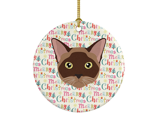 Burmese Cat Christmas Ceramic Ornament Christmas Tree Hanging Decorations for Home Christmas Holiday, Party, Gift, 3 in, Multicolor
