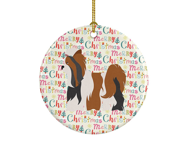Biewer Terrier Merry Christmas Ceramic Ornament Christmas Tree Hanging Decorations for Home Christmas Holiday, Party, Gift, 3 in, Multicolor
