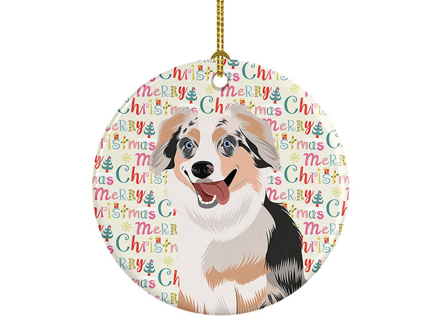 Australian Shepherd Blue Merle Puppy #1 Christmas Ceramic Ornament Christmas Tree Hanging Decorations for Home Christmas Holiday, Party, Gift, 3...