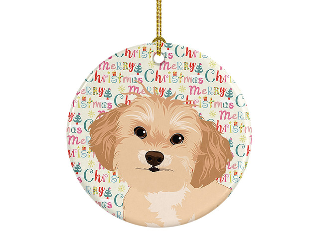 Shih-Tzu Gold #1 Christmas Ceramic Ornament Christmas Tree Hanging Decorations for Home Christmas Holiday, Party, Gift, 3 in, Multicolor