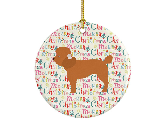 Toy Poodle Merry Christmas Ceramic Ornament Christmas Tree Hanging Decorations for Home Christmas Holiday, Party, Gift, 3 in, Multicolor