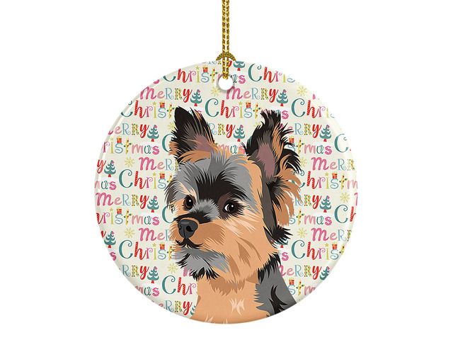 Yorkie Black and Gold #2 Christmas Ceramic Ornament Christmas Tree Hanging Decorations for Home Christmas Holiday, Party, Gift, 3 in, Multicolor