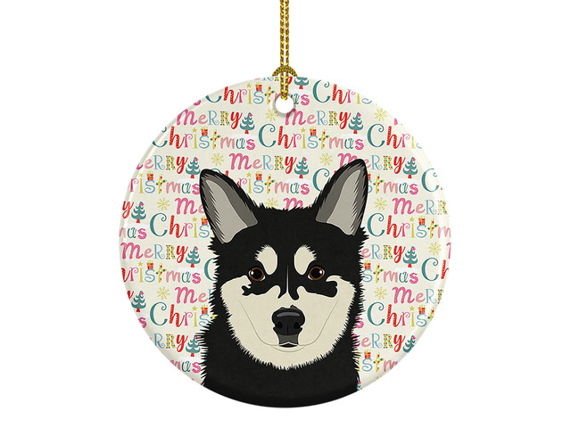 Shiba Inu Husky Mix Christmas Ceramic Ornament Christmas Tree Hanging Decorations for Home Christmas Holiday, Party, Gift, 3 in, Multicolor