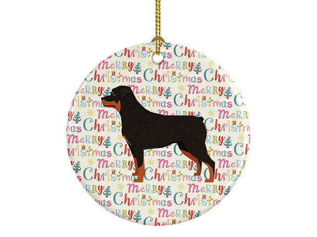 Rottweiler Merry Christmas Ceramic Ornament Christmas Tree Hanging Decorations for Home Christmas Holiday, Party, Gift, 3 in, Multicolor
