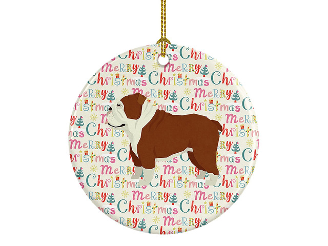 English Bulldog Merry Christmas Ceramic Ornament Christmas Tree Hanging Decorations for Home Christmas Holiday, Party, Gift, 3 in, Multicolor