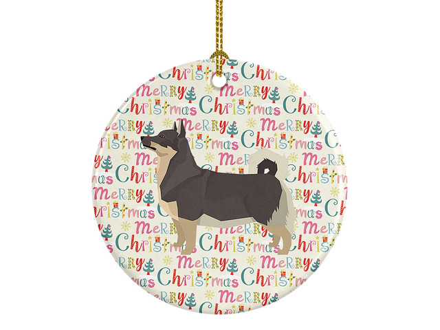Swedish Vallhund Merry Christmas Ceramic Ornament Christmas Tree Hanging Decorations for Home Christmas Holiday, Party, Gift, 3 in, Multicolor