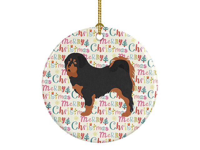 Tibetan Mastiff Merry Christmas Ceramic Ornament Christmas Tree Hanging Decorations for Home Christmas Holiday, Party, Gift, 3 in, Multicolor