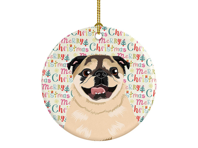 Pug Fawn #5 Christmas Ceramic Ornament Christmas Tree Hanging Decorations for Home Christmas Holiday, Party, Gift, 3 in, Multicolor