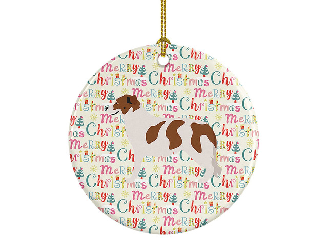 Aidi Atlas Mountain Dog Merry Christmas Ceramic Ornament Christmas Tree Hanging Decorations for Home Christmas Holiday, Party, Gift, 3 in, Multicolor