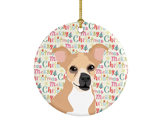 Chihuahua Gold and White Christmas Ceramic Ornament Christmas Tree Hanging Decorations for Home Christmas Holiday, Party, Gift, 3 in, Multicolor