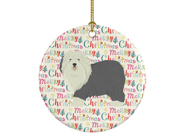 Old English Sheepdog Merry Christmas Ceramic Ornament Christmas Tree Hanging Decorations for Home Christmas Holiday, Party, Gift, 3 in, Multicolor